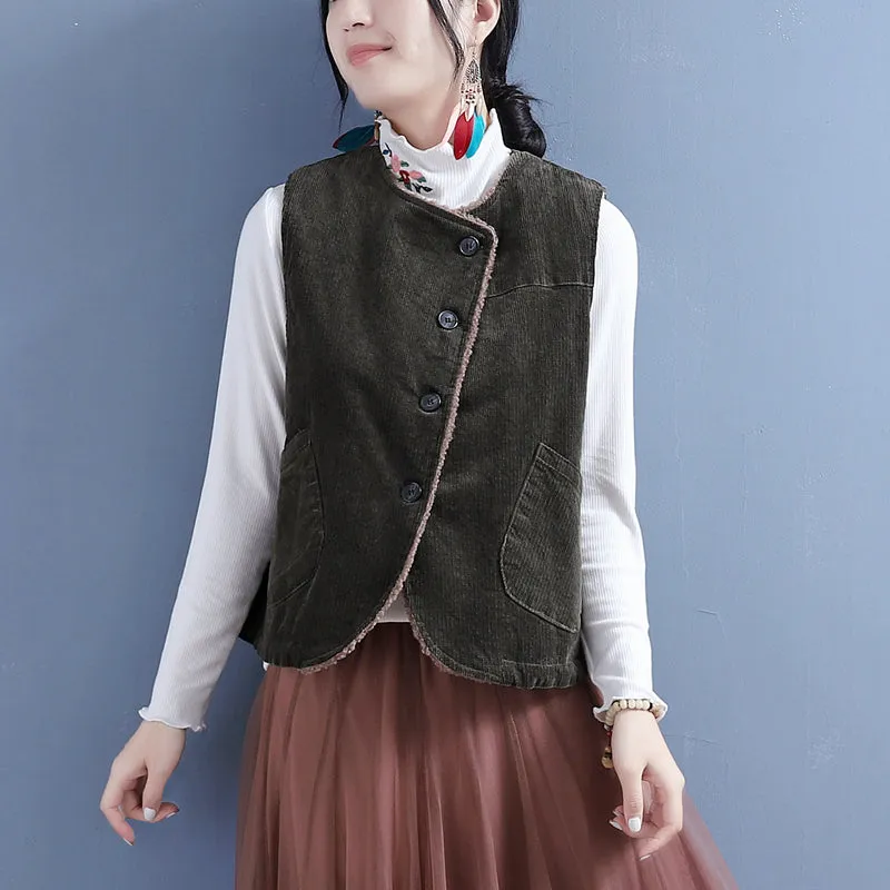 Women Winter Retro Woolen Loose Vest